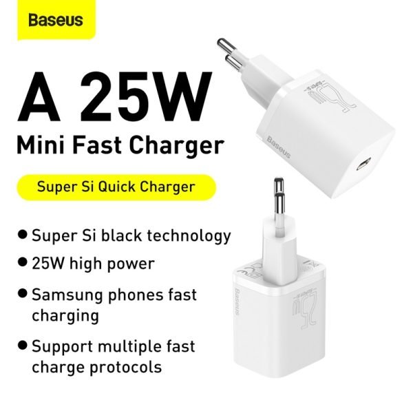 Baseus Chargeur USB-C PD 25W avec sortie USB-C et câble USB-C vers USB-C -blanc-TZCCSUP-L02
