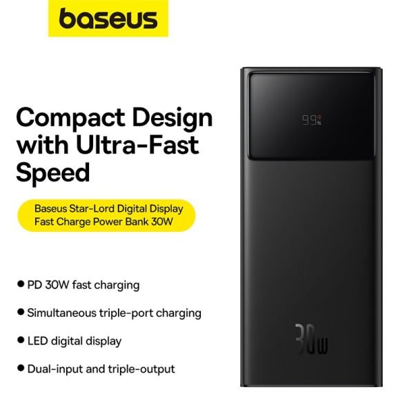 Baseus Powerbank 20000mAh 30W Black Avec Cable USB vers TYPE-C 3A/0.3M Noir-p10022904113-00