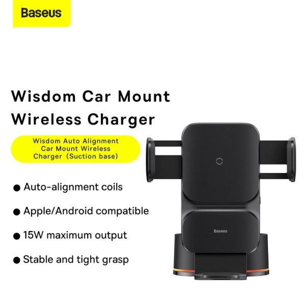 Baseus Chargeur sans fil pour support de voiture à alignement automatique 15W Noir 1-cgzx000101
