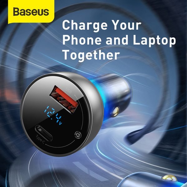 Baseus Chargeur De Voiture Numérique affichage QC+PPS 65W Silver-cckx-c0a