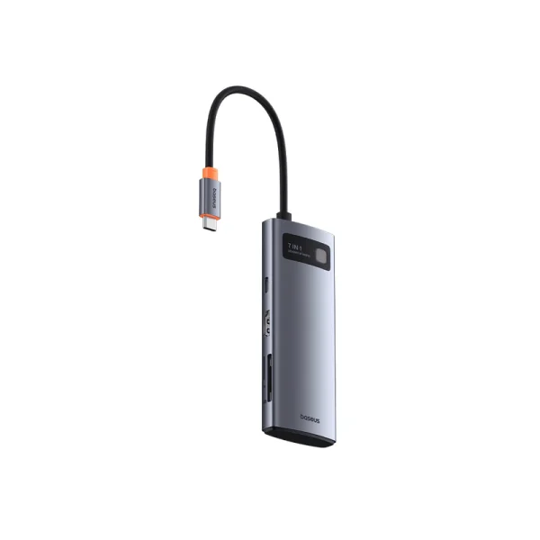 Baseus Hub 7 en 1 Baseus Gleam, USB-C vers 1x HDMI4K 60Hz + 3X USB3.0 + 1x PD + 1x SD/TF -Gris-B00030708811-00