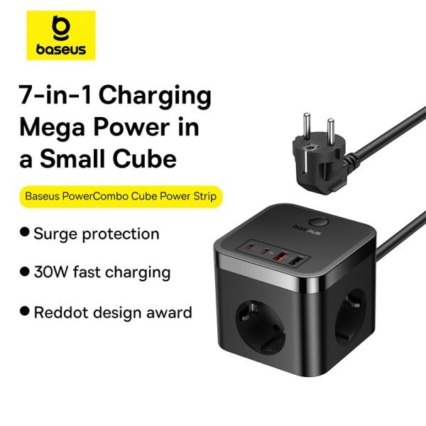 Baseus Chargeur mural PowerCombo 3AC+2U+2C 30W, 1,5m -Noir-E00066400117-00